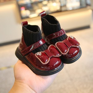百丽秋冬季加绒女宝宝短靴一周岁小童靴子软底婴儿小皮鞋学步二棉