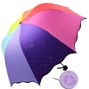 遇水开花折叠雨伞公主伞全自动太阳伞晴雨伞 黑胶彩虹伞防紫外线