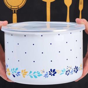 搪瓷保鲜盒带盖陶瓷保鲜碗微波炉专用汤碗上班族三件套泡面碗密封