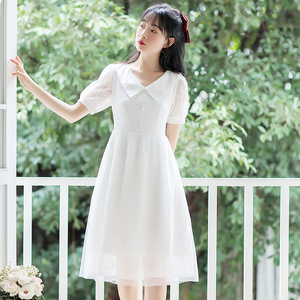 少女白色连衣裙网沙仙女公主裙2023新款初中高中学生演出主持礼服