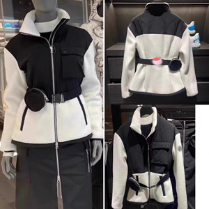 冬季新款出口韩国原单高尔夫女装羊羔绒中长款棉衣加厚保暖配球包