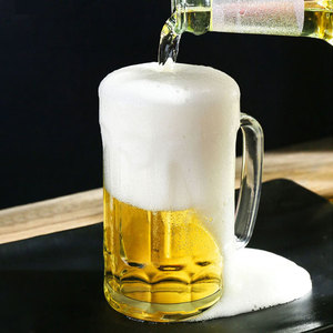 香彩啤酒杯加厚带把扎啤杯大容量网红大号冷水玻璃杯果汁杯青岛杯