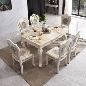 大理石欧式餐桌椅组合法式餐桌家用小户型桌子长方形简欧餐桌餐椅