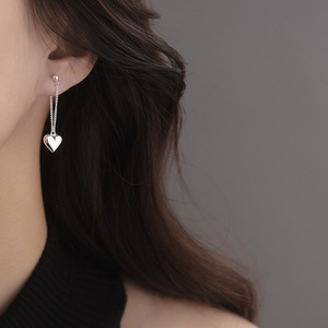 韩版S925银针甜美流苏爱心耳环女复古时尚优雅气质耳钉后挂式耳饰
