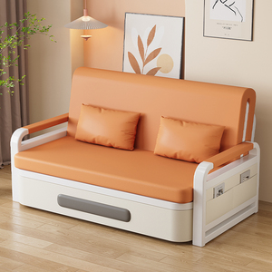 实木折叠沙发床家庭两用多功能小户型客厅可伸缩布艺单双人沙发床