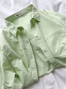 超显白甜美清新浅绿色纯棉衬衣女内搭叠穿打底长袖小个子衬衫外穿