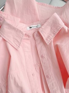 轻奢高档粉色纯棉衬衫女夏季薄款2024年新款宽松休闲显瘦防嗮衬衣