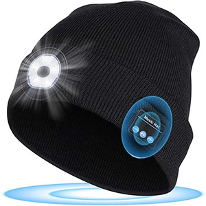 驴小贝蓝牙耳机针织帽子无线通话多功能LED灯户外照明急救灯暖帽
