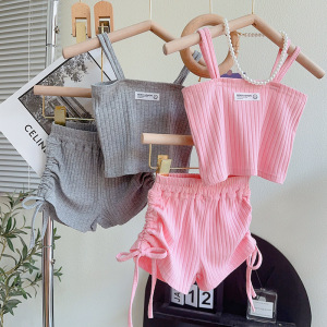 巴拉巴柆女童夏季运动休闲套装2024年夏装女宝宝吊带背心短裙两件