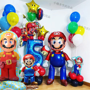 超级马里奥4D站立气球生日布置超级玛丽游戏主题卡通生日派对装饰