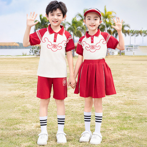 小学生校服中国风三件套儿 童班服套装春秋款幼儿园园服红色夏装