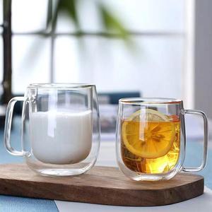 马克杯高颜值玻璃高端双层杯高硼透明硅方把diy早餐牛奶咖啡杯带