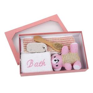 粉色小熊礼盒沐浴搓澡5件套剑麻拉背条面刷浴擦块磨脚石洗澡套装