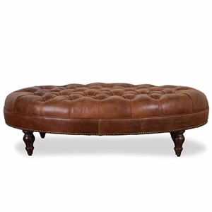 欧式棕色真皮椭圆形换鞋凳复古客厅沙发凳卧室床尾凳衣帽间凳皮墩