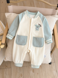 婴幼儿春季衣服0一3个月宝宝双层纯棉哈衣外套周岁卡通休闲连体衣