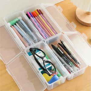 收纳盒透明文具笔儿童蜡笔笔袋桌面整理储物杂物方形收納密封带盖