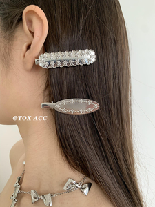 TOX ACC 小众设计银色花朵银色金属鸭嘴夹刘海碎发夹时髦一字夹