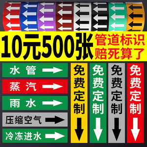 管道标识贴纸工业介质流向箭头标签压缩空气化工气体管路色环提示牌定制国标冷却水流指示色标天然气走向标贴