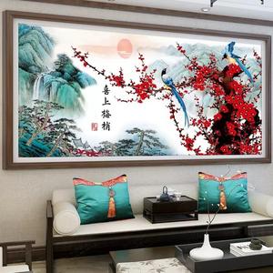 新款客厅绣大幅梅花中国风手工线十字2023自己满大气喜上眉梢年画