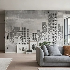 北欧现代简约抽象城市建筑壁画客厅书房卧室壁纸电视沙发背景墙纸