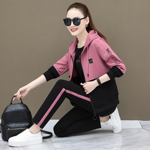 乔丹休闲运动服套装女2023春秋新款时尚女士连帽外套宽松显瘦三件