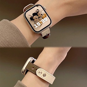 适用iwatch9表带applewatch手表带皮iphonewatch九苹果手表watchs7/6/5/se皮表带高级感iwatchs8真皮女s7s8s9