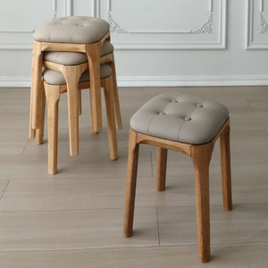 凳子可叠放实木餐凳家用方凳现代简约轻奢圆凳梳妆化妆凳高凳