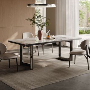 心域工厂岩板餐桌意式轻奢设计师极简高级感长方形家用一桌六椅子