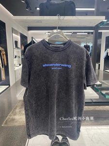 代购Alexander Wang/亚历山大王 新款字母印花做旧T恤女短袖男