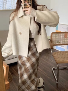 2023秋冬季新款双面羊绒大衣女装短款小个子韩版宽松外套羊毛呢子