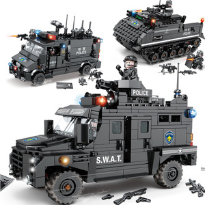 积木拼装益智玩具城市警察特警汽车装甲车3d立体拼图10岁男孩儿童