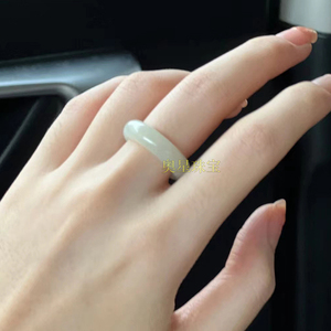 天然新疆和田玉白玉戒指 男女士细款尾戒玉石戒指指环饰品礼物
