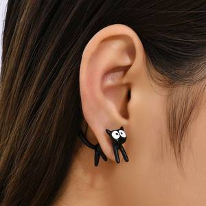 可爱动物小猫咪咬耳朵简约耳钉创意可拆卸式耳环搞怪儿童耳夹耳饰