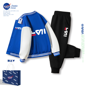裴乐官网正品菲乐NASA男童春季套装外套棒球服女大童运动两件套