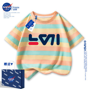 裴乐官网正品NASA男女童短袖t恤菲乐2024夏季中大童儿童纯棉半袖