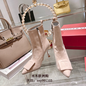 直邮Roger Vivier/RV女鞋Viv in the City切尔西绒面皮革高跟短靴