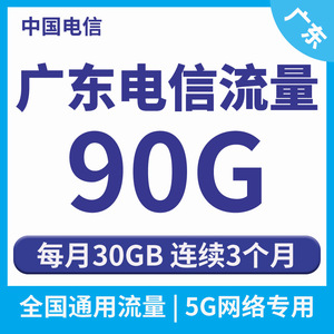 广东电信流量包90G月包 全国通用5G网络专属每月30G连续3个月