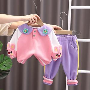巴拉巴柆清货女宝宝春装套装洋气时髦休闲1一3岁女童春秋卫衣两件