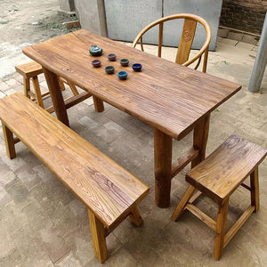 老榆木门板旧木头实木茶桌茶台复古怀旧风华木旧木板吧台餐桌定制