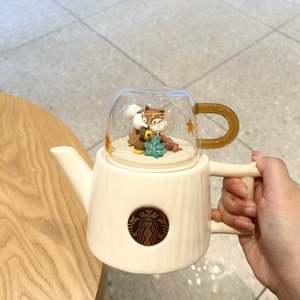 星巴克杯子秋季暖秋松鼠水壶组套装铜牌陶瓷造型马克杯可爱泡茶杯