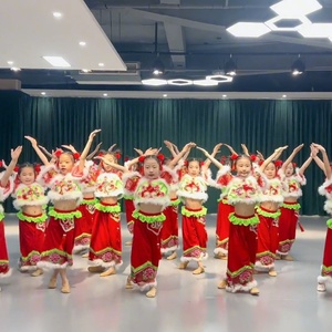 六一儿童喜庆演出服说唱小梦娃舞蹈服秧歌服妞妞看戏表演服中国红