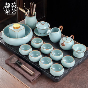 天青汝窑茶具套装2024新款功夫茶杯高档轻奢陶瓷盖碗泡茶壶喝茶杯