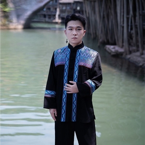广西壮族服装云南少数民族传统成人男壮锦苗族彝族舞蹈演出服旅拍