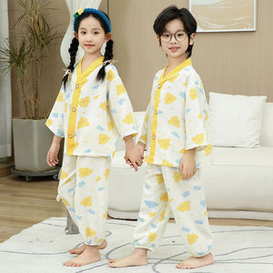巴拉bala韩系儿童夏季家居服套装女童内衣薄款开衫睡衣中大童宝宝