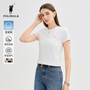 【舒柔棉】POLOWALK短袖t恤2024夏季新款修身显瘦短款白色t恤女
