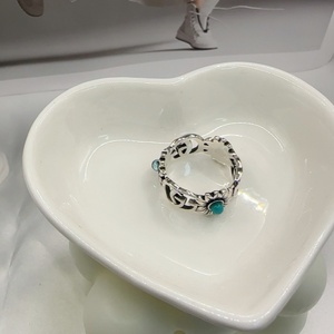高级感s925纯银戒指女小众设计复古花朵小雏菊绿松石气质食指环