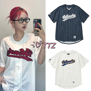 Wkndrs韩国代购 设计潮牌24新款棒球服 条纹短袖T恤开衫男女款