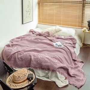 【新款】200*230纯棉纱布流苏盖毯床盖可当沙发巾(紫色)