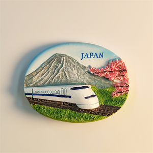 日本创意立体富士山电车旅游纪念手工彩绘磁性冰箱贴家居收藏礼物