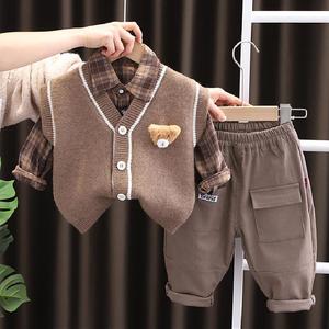 婴儿衣服洋气春秋外出服三件套分体套装一岁半男宝宝婴幼儿春装潮